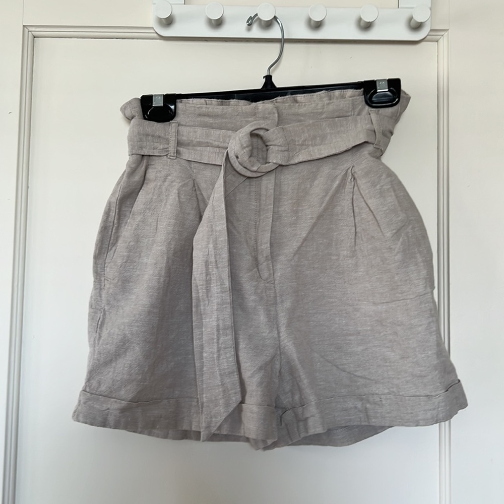 Beige Dynamite Paper Bag Shorts